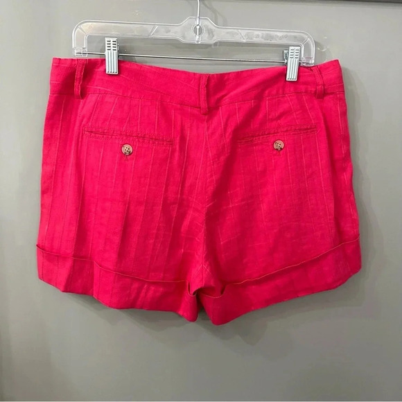 Theory Shorts Pink Pinstriped Linen Shorts Cuffed Hem Size 10 - Picture 5 of 7